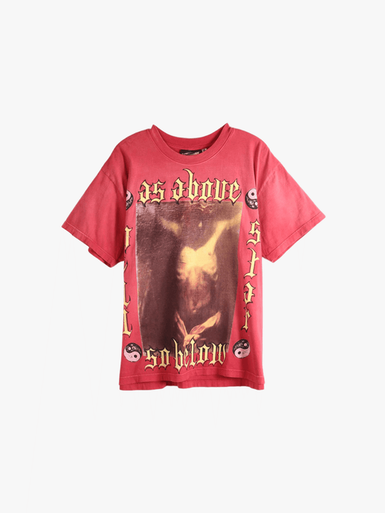 Red t-shirts, front view