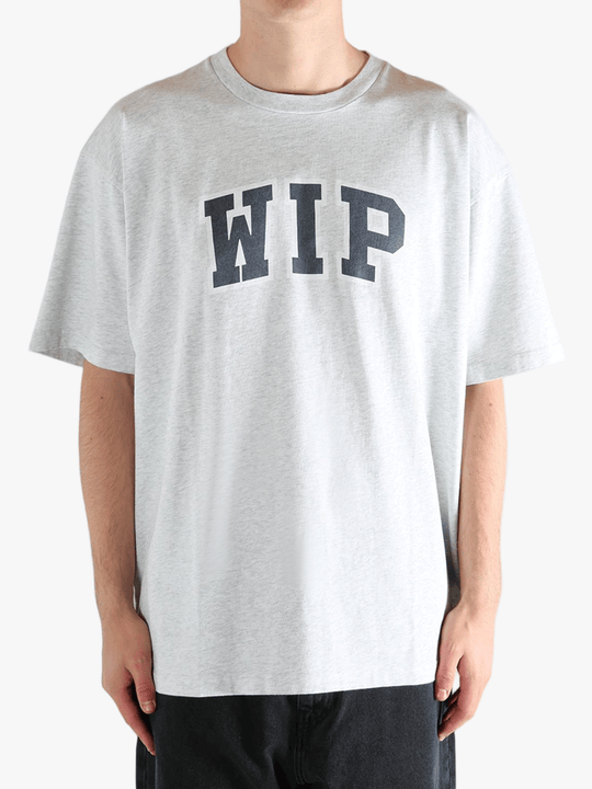 Grey t-shirt worn by a person, showing the t-shirt's fit