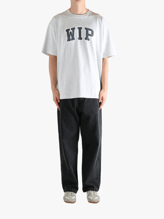 Grey t-shirt, full body view