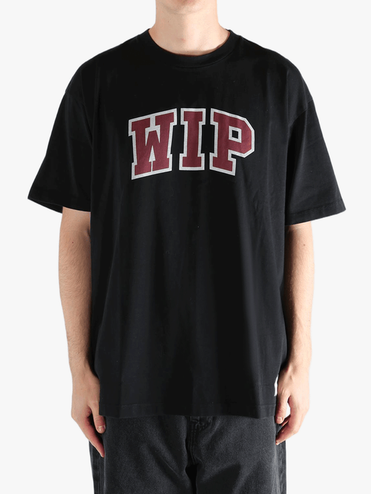 Black t-shirt worn by a person, showing the t-shirt's fit