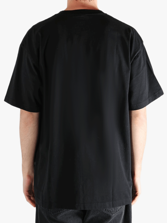Black t-shirt worn by a person, showing the t-shirt's fit