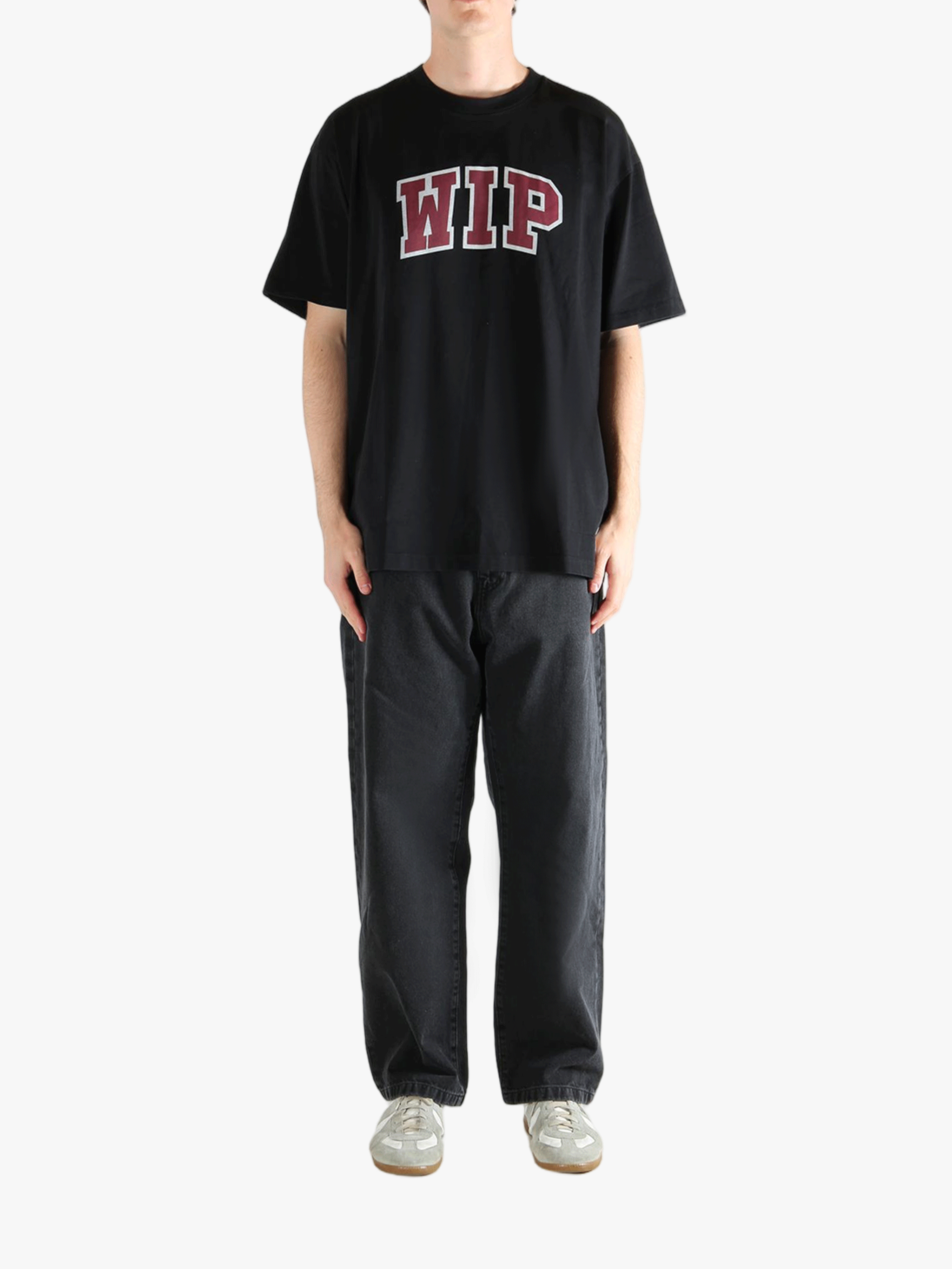 Black t-shirt, full body view