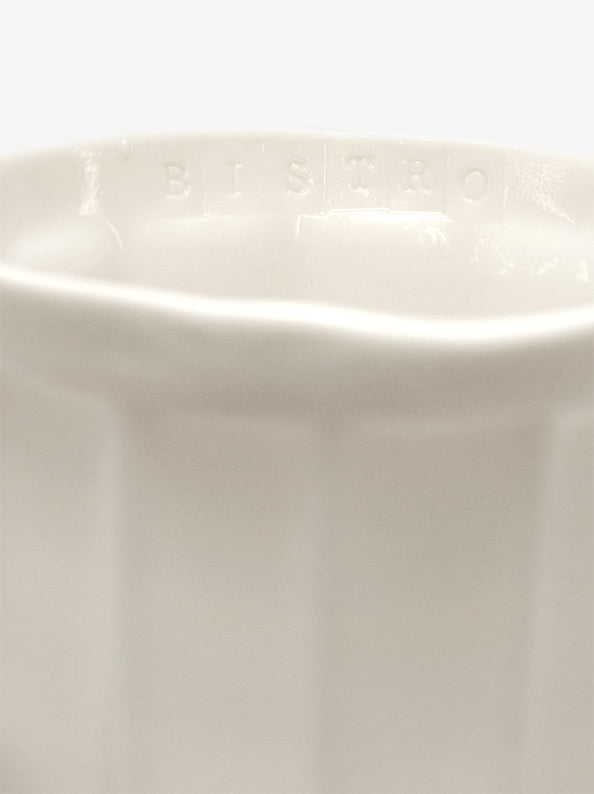 Detail of JINJIN PARIS French Cup Large with subtle ‘Bistro’ embossing along the interior rim.