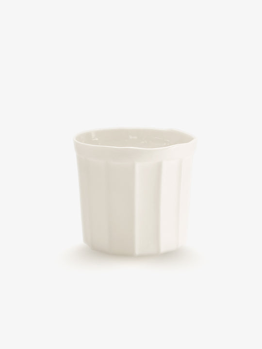 JINJIN PARIS French Cup Large in ivory porcelain, side view with fluted exterior and softly irregular rim.