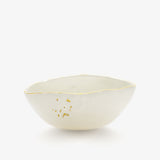 JINJIN PARIS Golden Rim Bowl Large in ivory porcelain, angled view with organic silhouette and hand-finished gold rim.