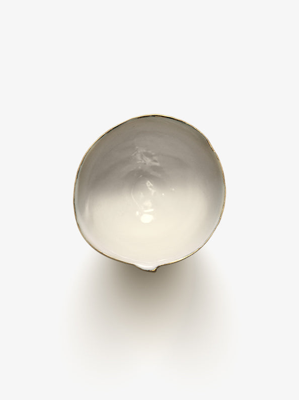 Top view of JINJIN PARIS Golden Rim Coffee Cup Medium with asymmetrical circular opening and glazed interior.