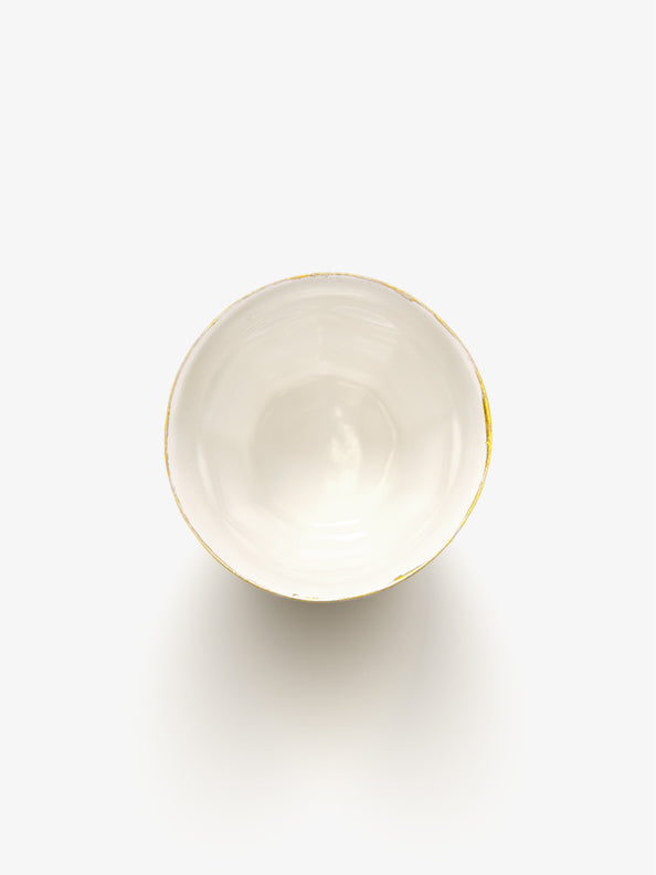 Top view of JINJIN PARIS Golden Rim French Cup with glazed interior and softly irregular circular opening.