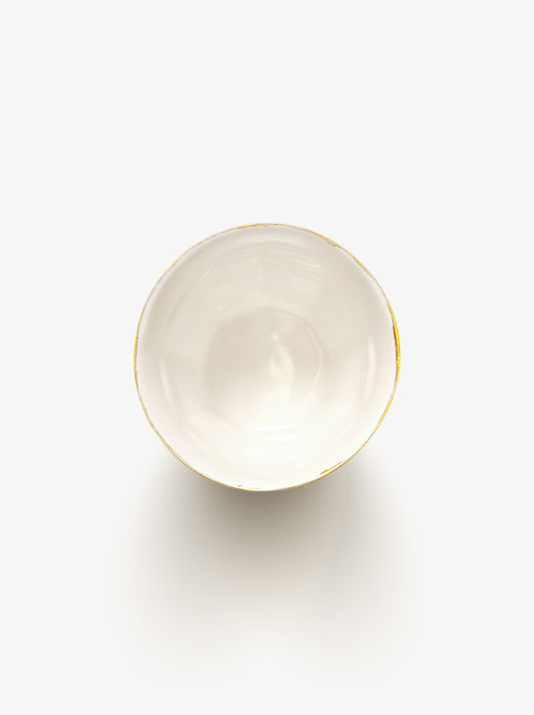 Top view of JINJIN PARIS Golden Rim French Cup with glazed interior and softly irregular circular opening.