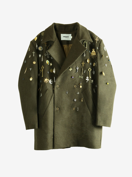 Green coat , front view