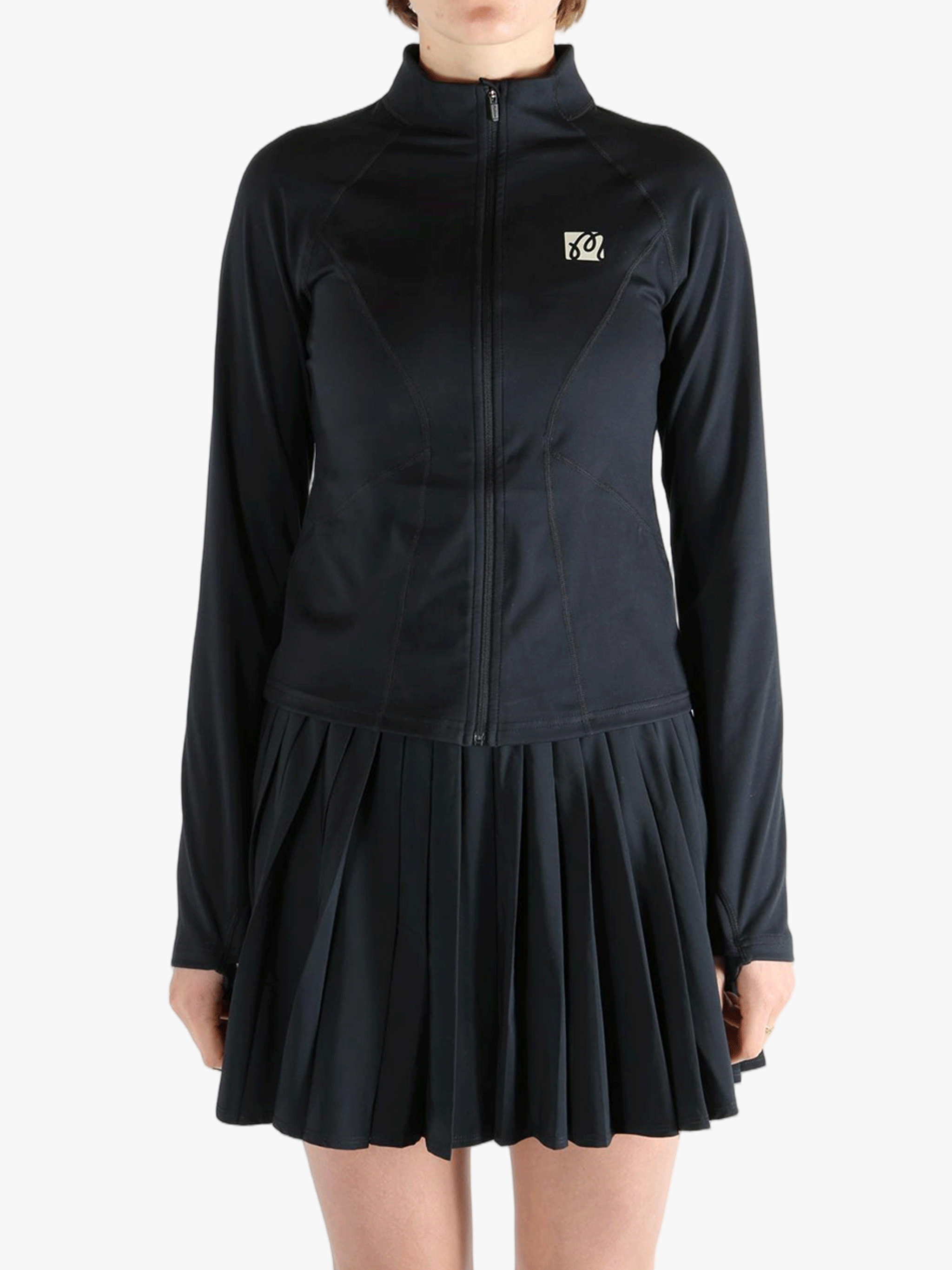 Black jacket worn by a person, showing the jacket fit