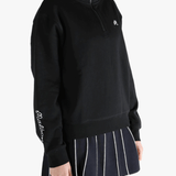 Black sweatshirt worn by a person, showing the  sweatshirtfit