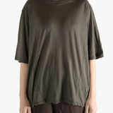 Grey T-shirt worn by a person, showing the T-shirt fit