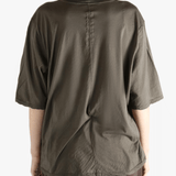 Grey T-shirt worn by a person, showing the T-shirt fit