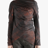 Red tops worn by a person, showing the tops fit