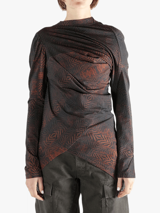 Red tops worn by a person, showing the tops fit