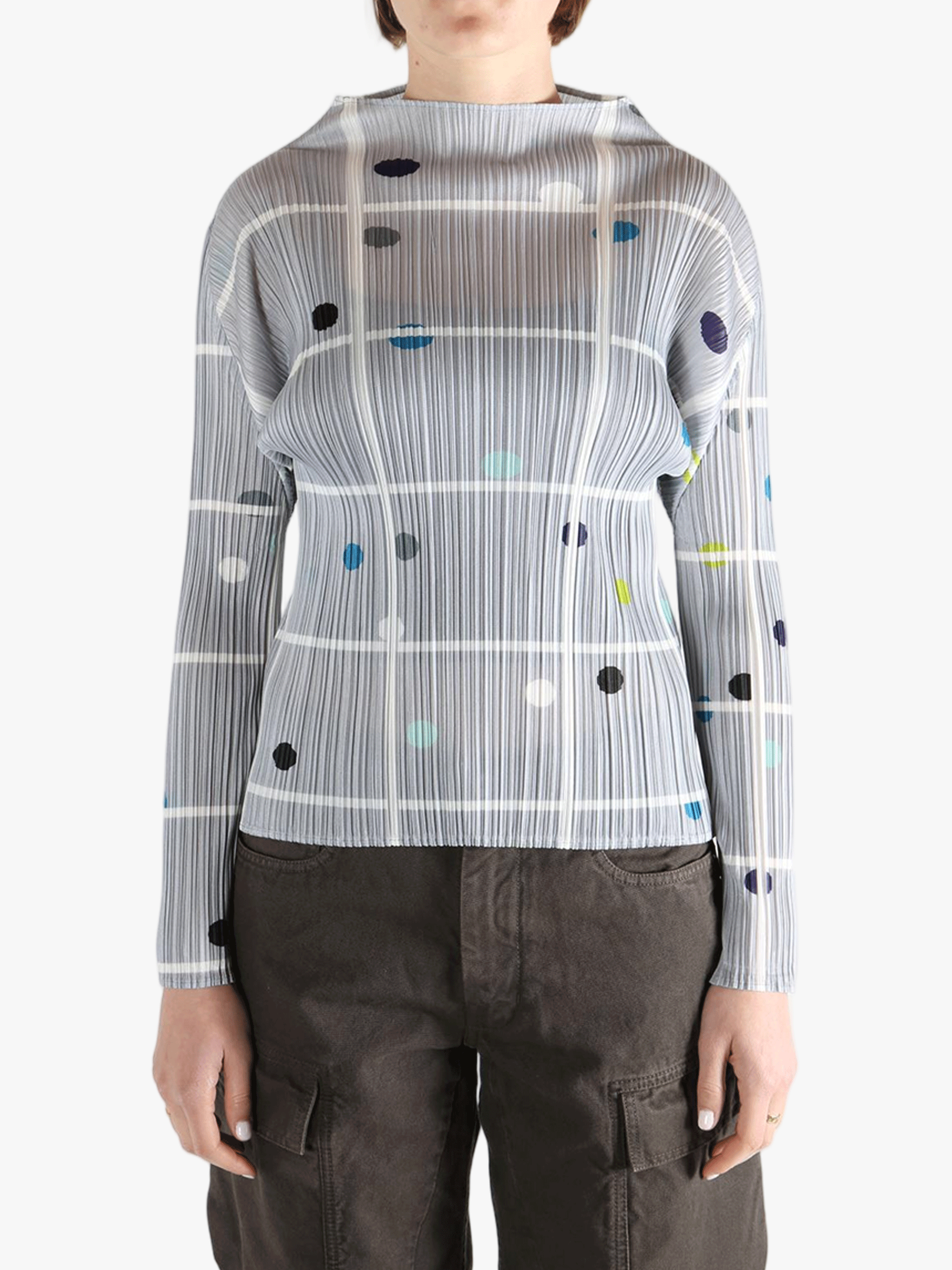 Grey shirt worn by a person, showing the shirt fit