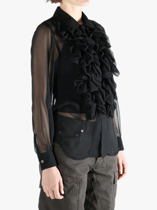 Black shirt  worn by a person, showing the shirt fit