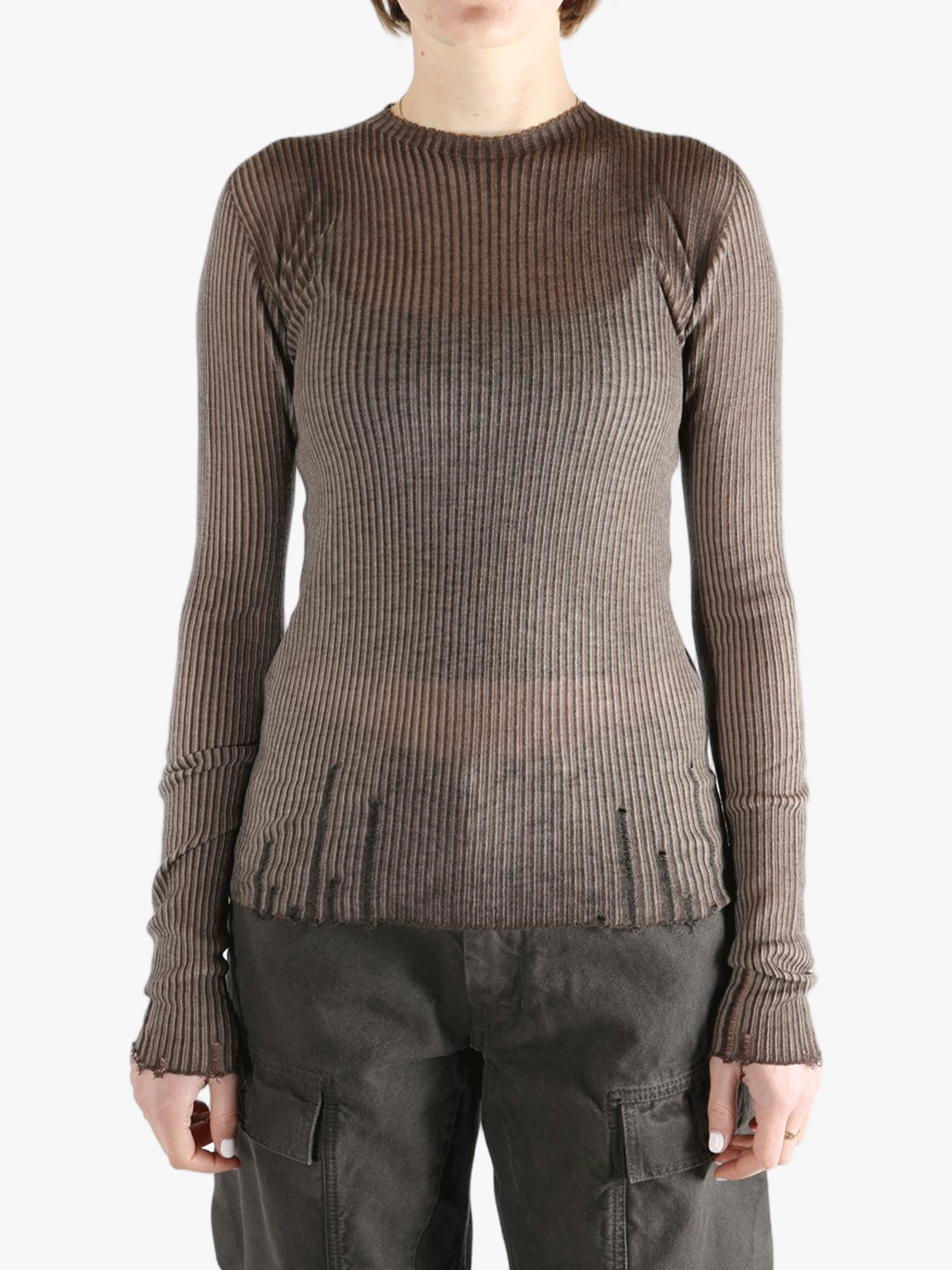 Brown tops  worn by a person, showing the tops fit