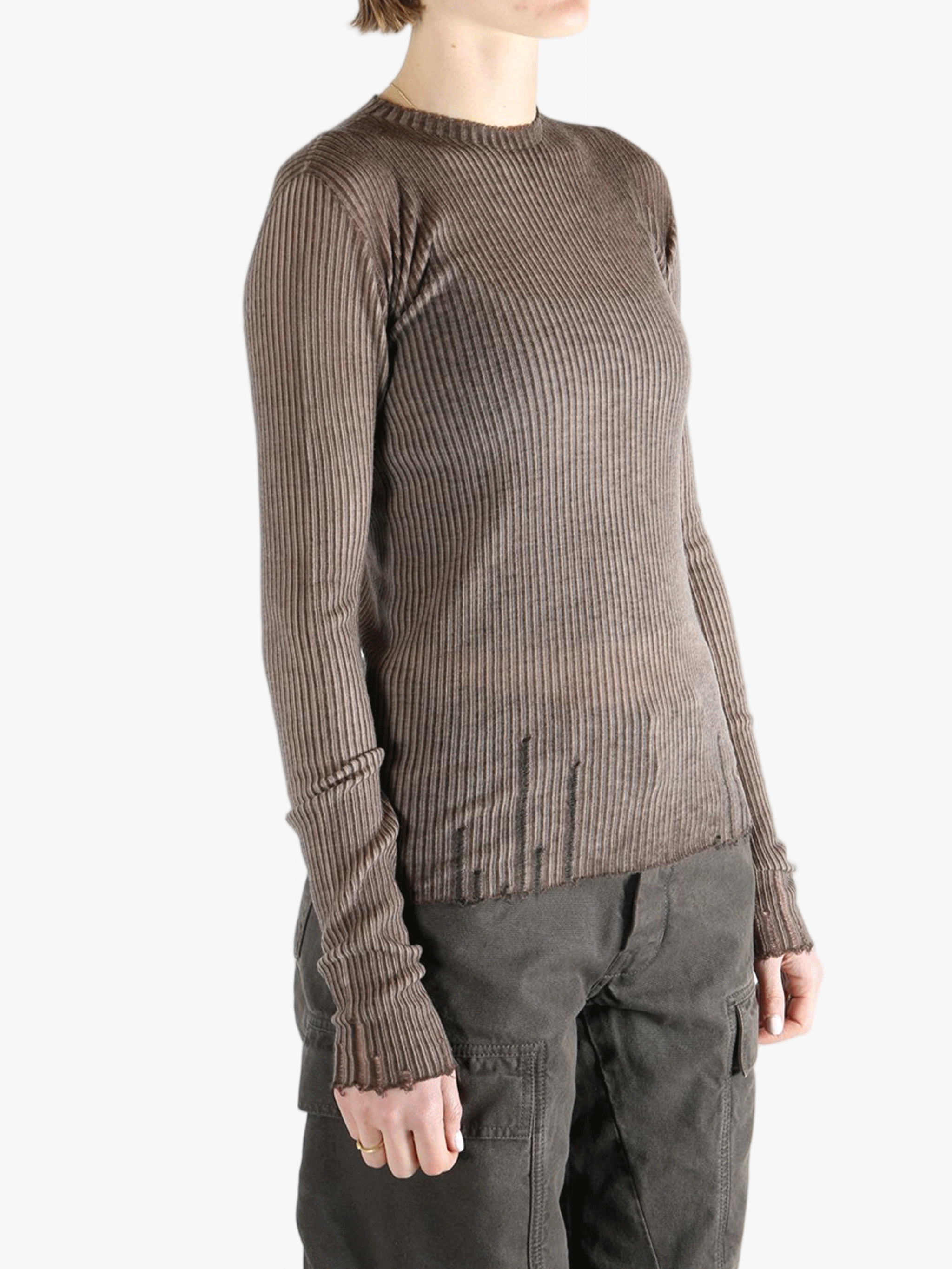 Brown tops  worn by a person, showing the tops fit