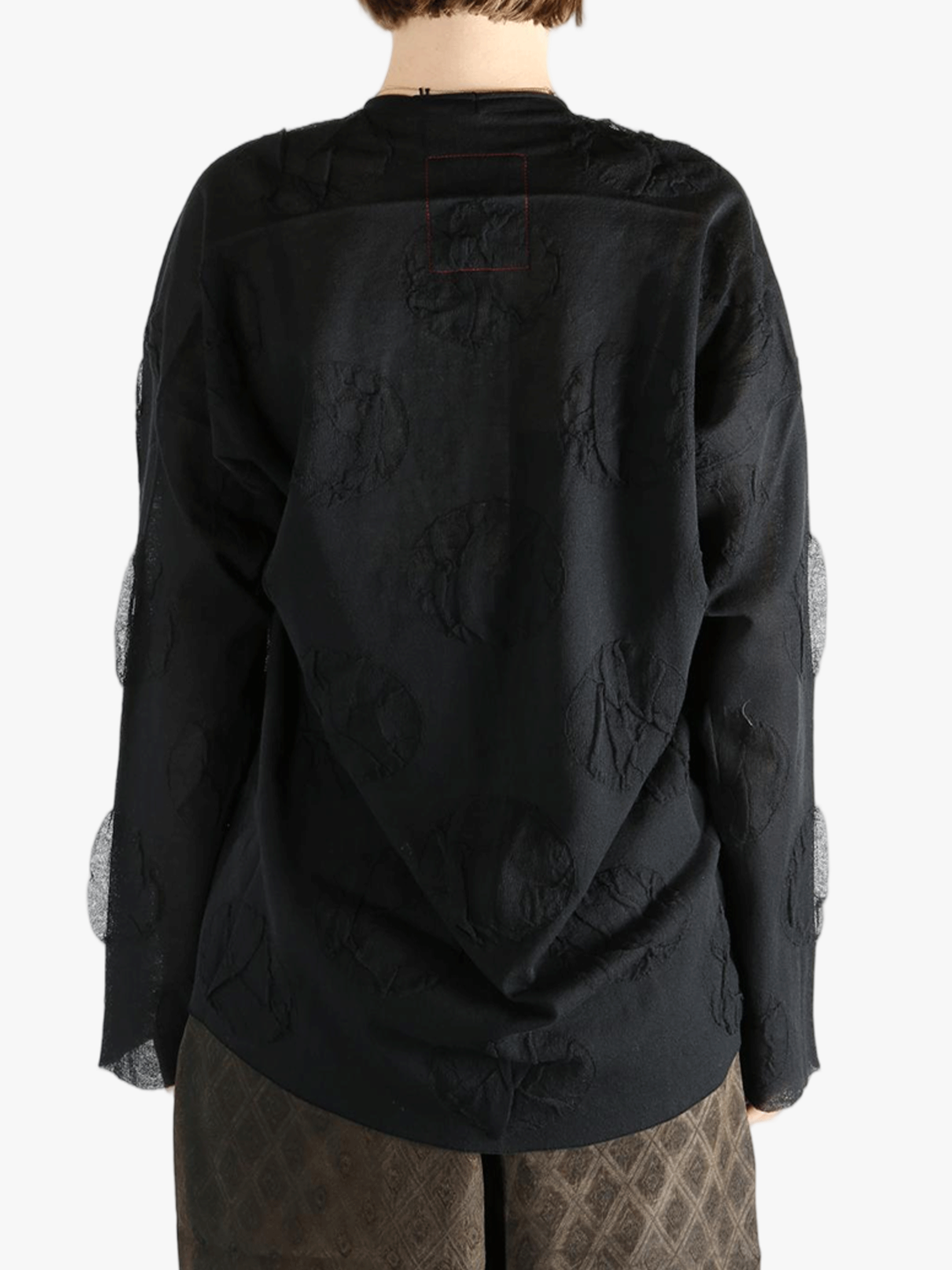 Black cardigan worn by a person, showing the cardigan fit