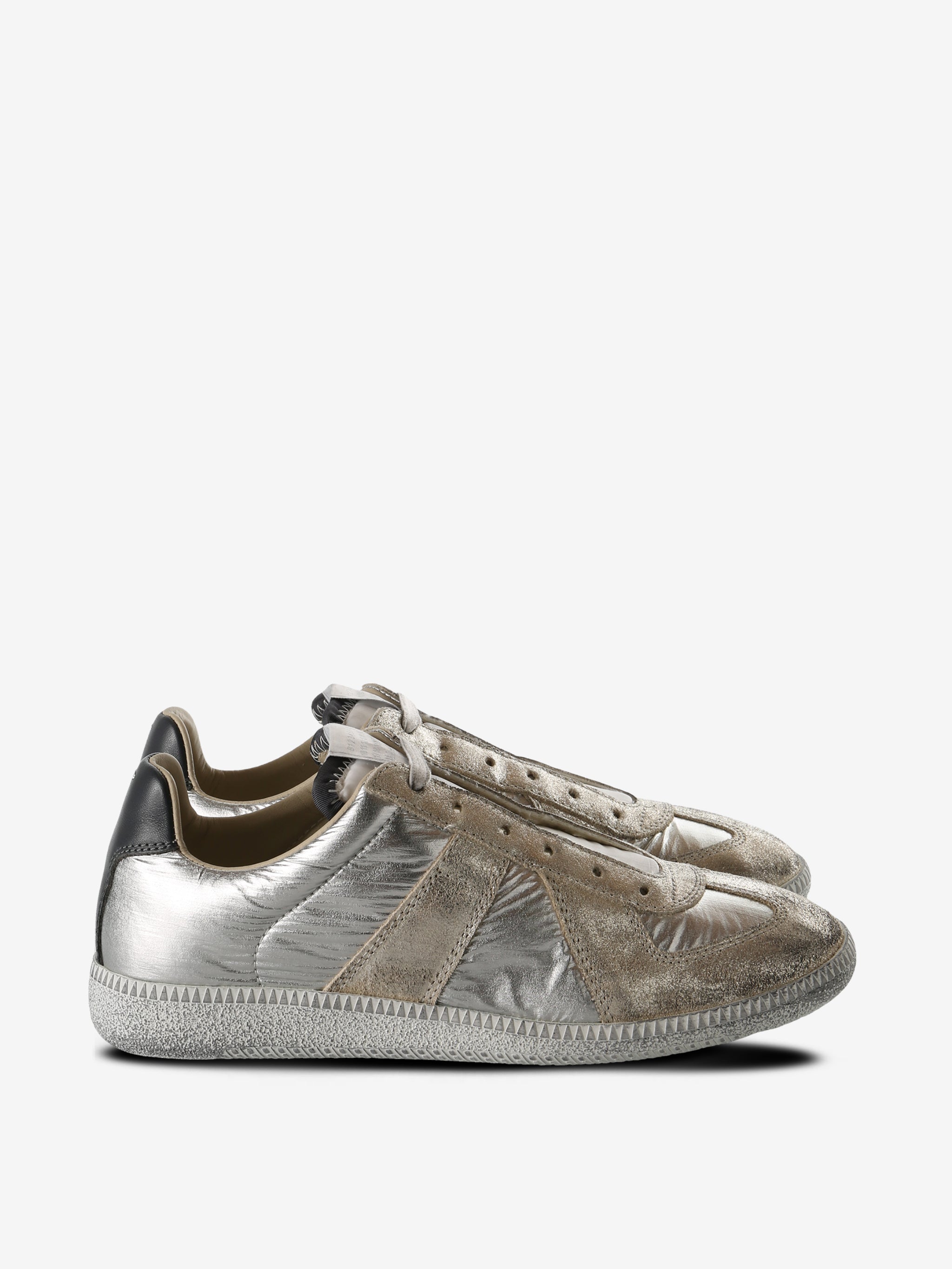 Silver sneakers, front view