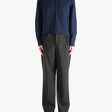 Navy jacket, full body view