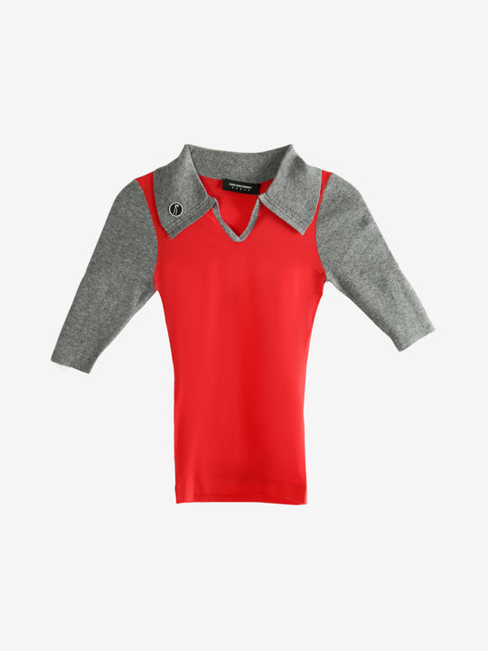 Red knitwear, front view