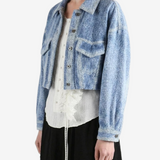 Blue jacket worn by a person,showing the jacket fit