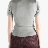 Grey t-shirt worn by a person, showing the t-shirt fit