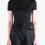 Black t-shirt worn by a person, showing the t-shirt's fit