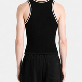 Black top worn by a person, showing the top fit