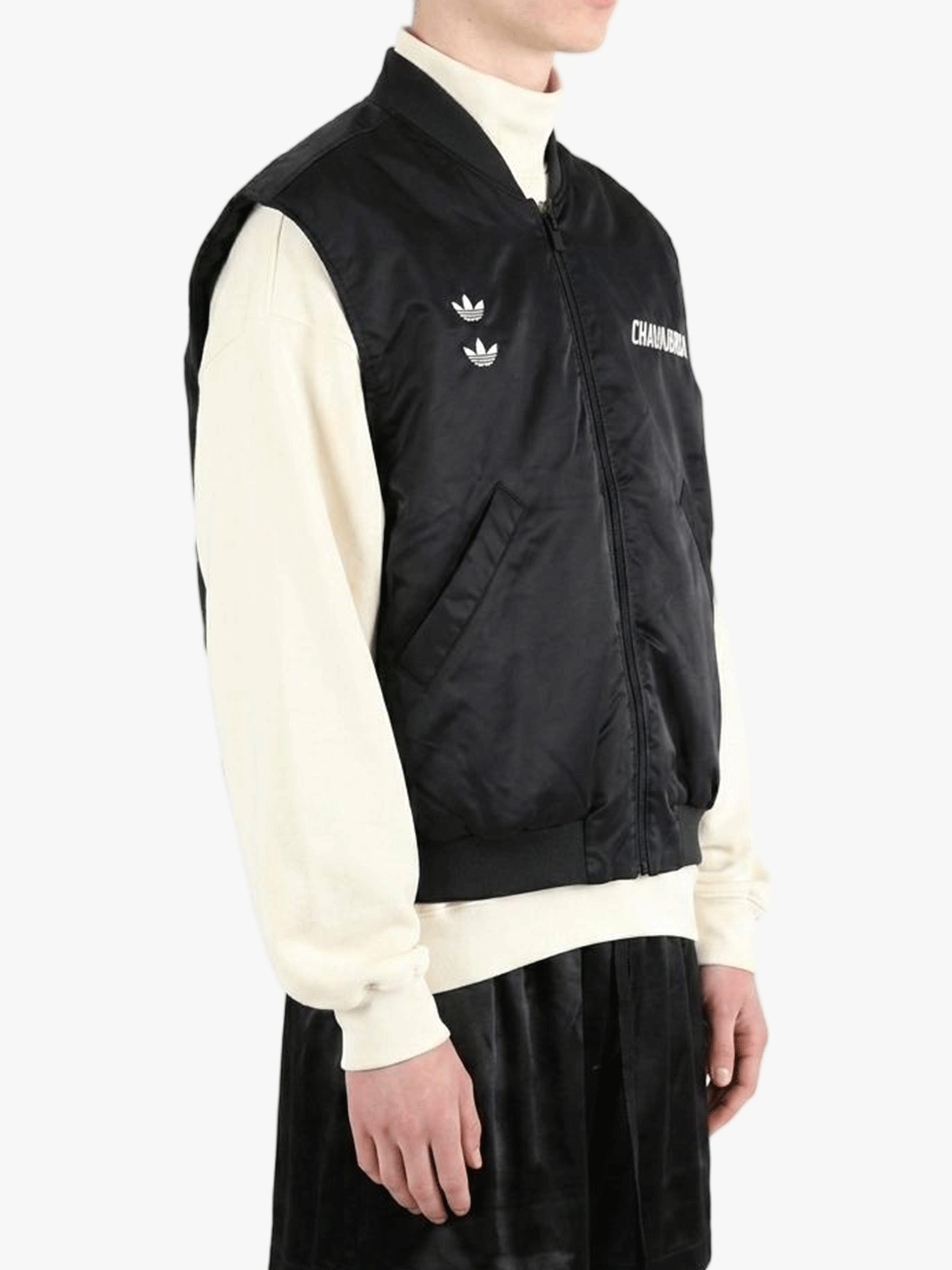 Unknown jacket worn by a person, side view