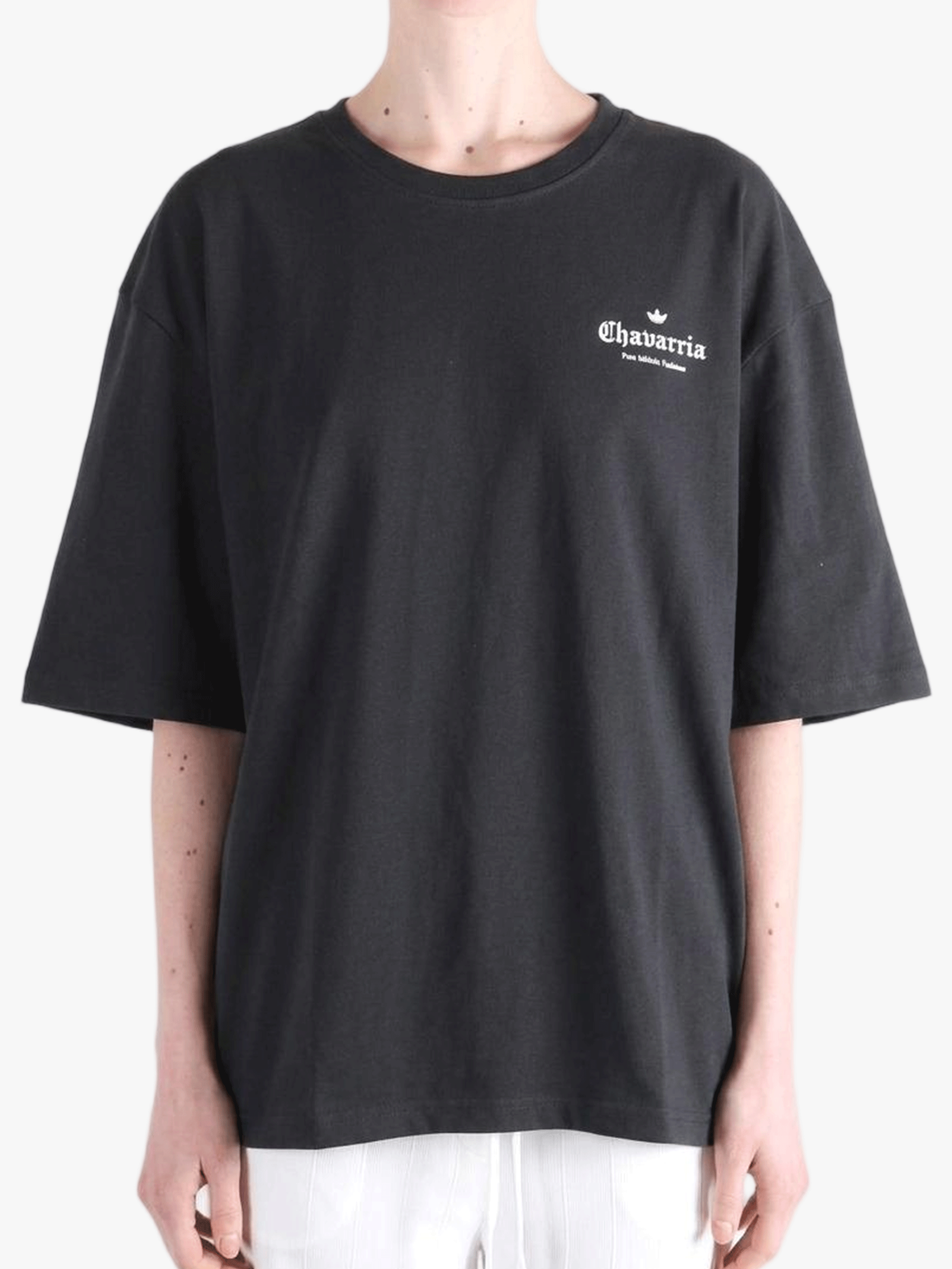 Black t-shirt worn by a person, showing the t-shirt fit