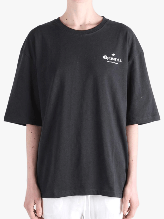 Black t-shirt worn by a person, showing the t-shirt fit