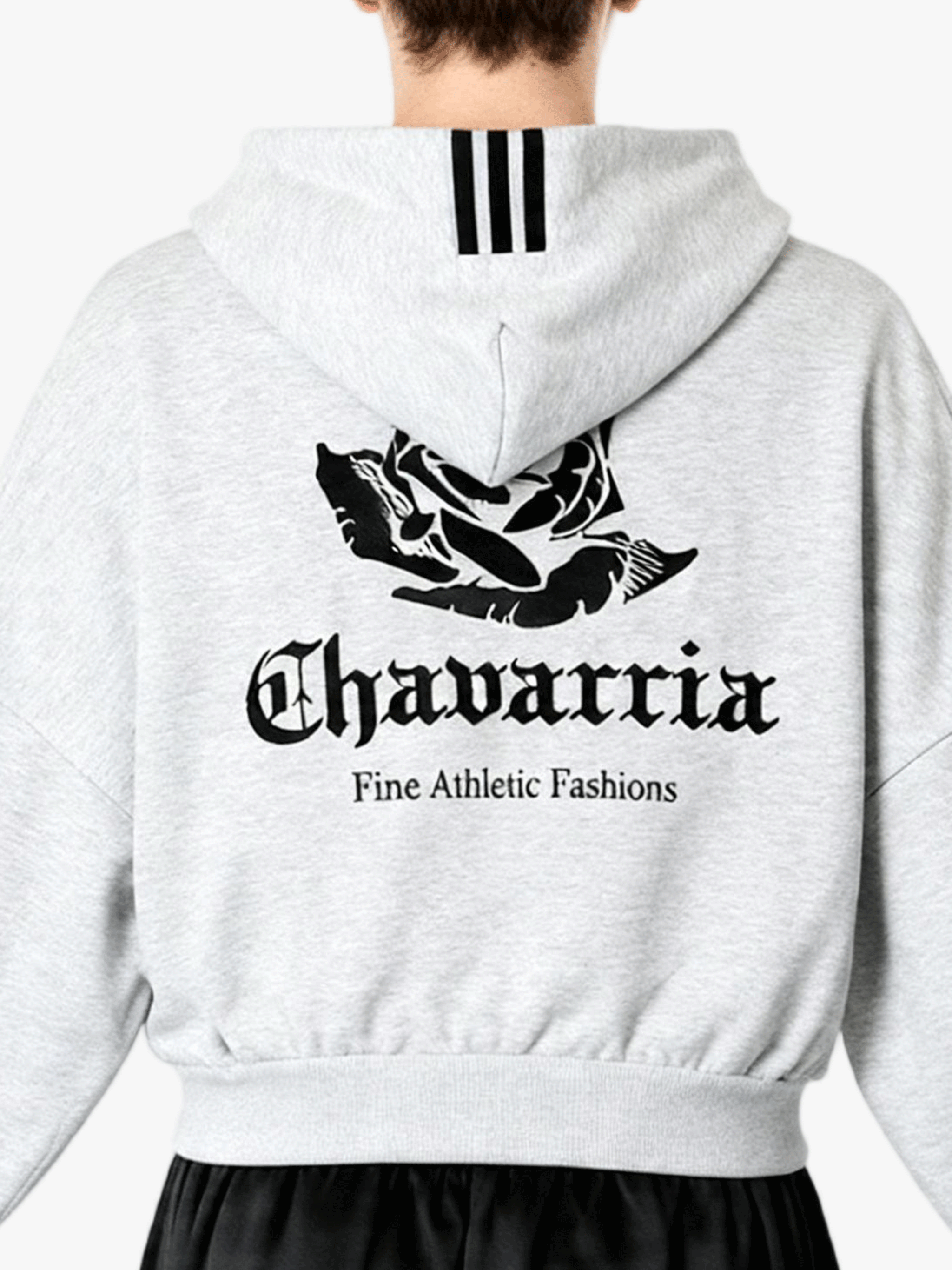 Grey hoody worn by a person, showing the hoody's fit