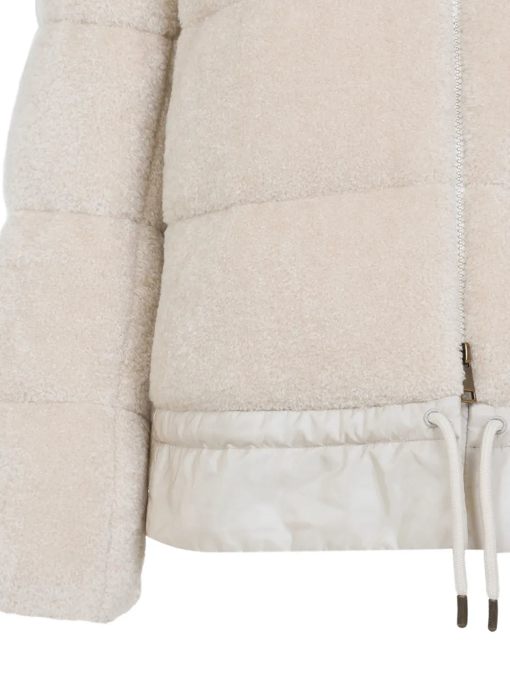 Close up of white jacket,showing texture of the cotton fabric