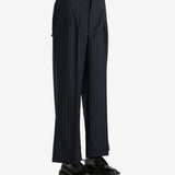 Black pants worn by a person, showing the pants' fit