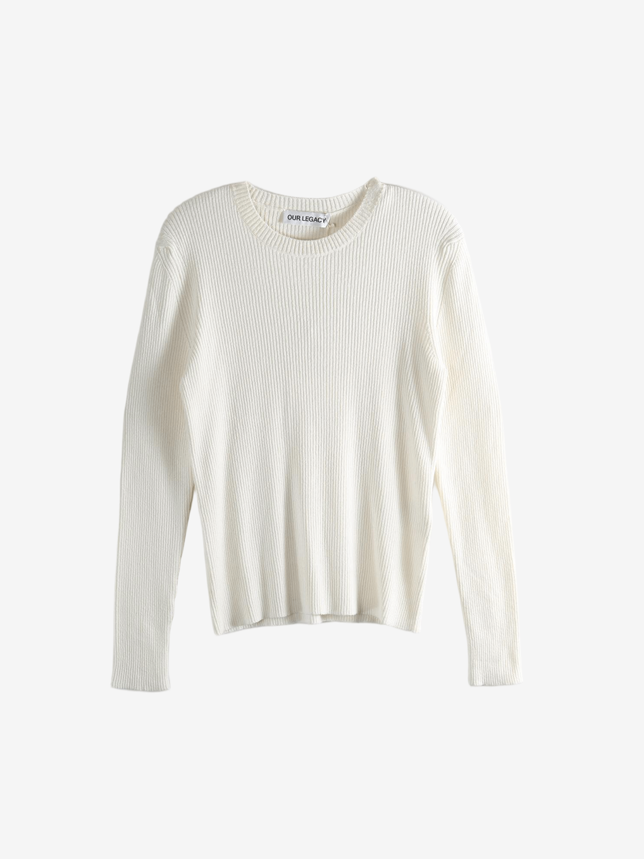 beige ribbed sweater, front view