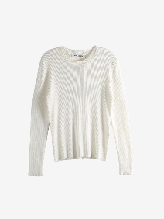 beige ribbed sweater, front view