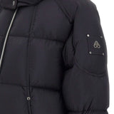 Close up of black coat,showing texture of the nylon fabric.