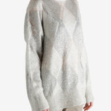 Grey knitwear worn by a person, showing the knitwear's fit