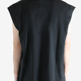 Black T-shirt worn by a person, showing the T-shirt fit