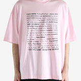 Pink T-shirt worn by a person, showing the T-shirt fit