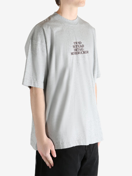 GREY MELANGE T-shirt worn by a person, showing the T-shirt fit