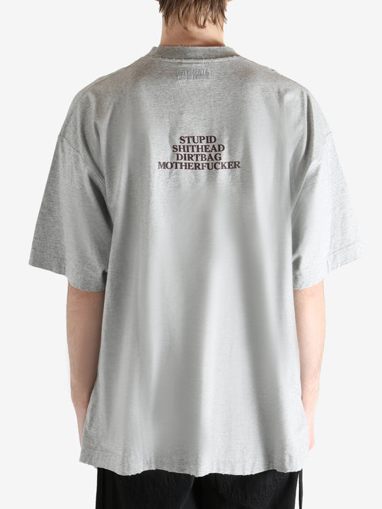 GREY MELANGE T-shirt worn by a person, showing the T-shirt fit