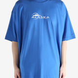 Blue T-shirt worn by a person, showing the T-shirt fit