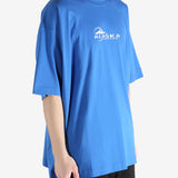 Blue T-shirt worn by a person, showing the T-shirt fit