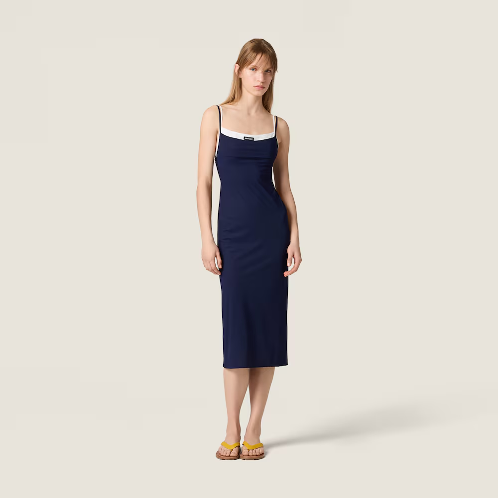 Navy dress, full body view