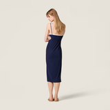 Navy dress, full body view