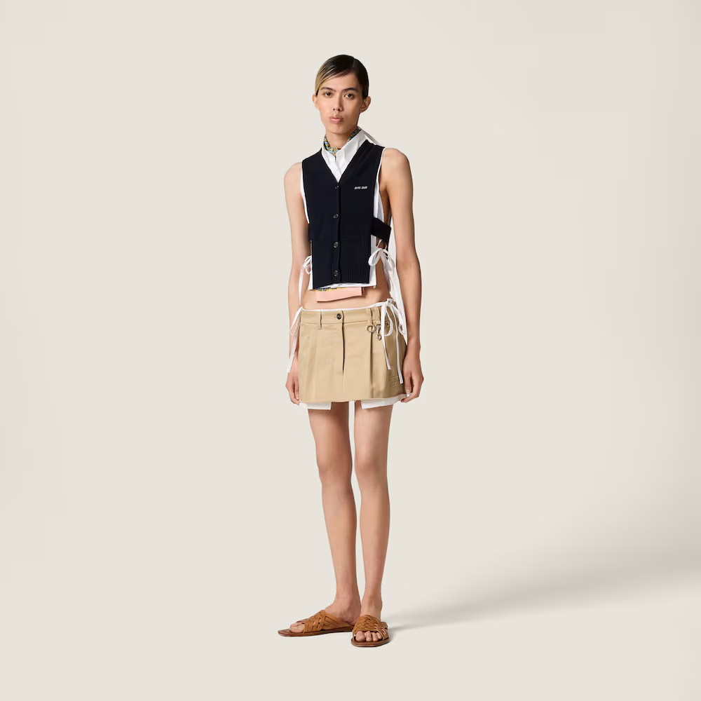 Tan skirt, full body view